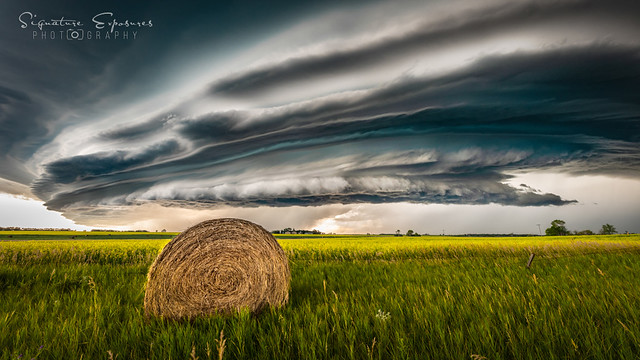 Supercell over Canola with Bale of Hay on a Tornado warned Storm near Minot North Dakota United States