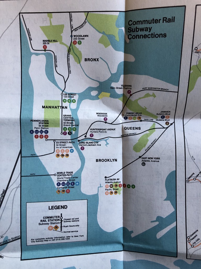 MTA Commuter Rail Map - 1981.  Close-up of the commuter rail connections to the NYC Subway..