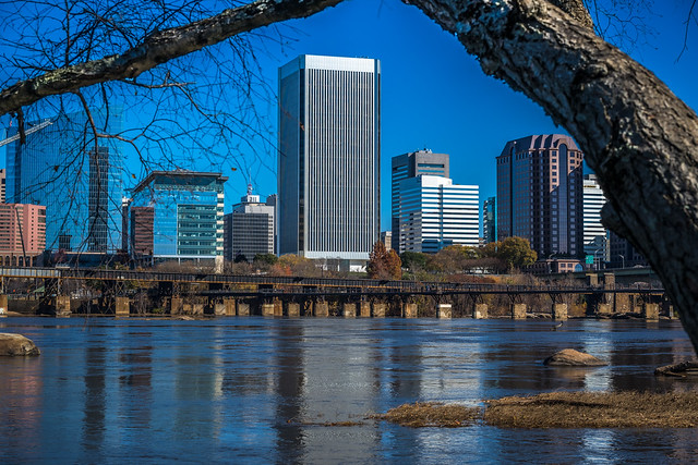 James river with a backdrop of Richmond Downtown.
