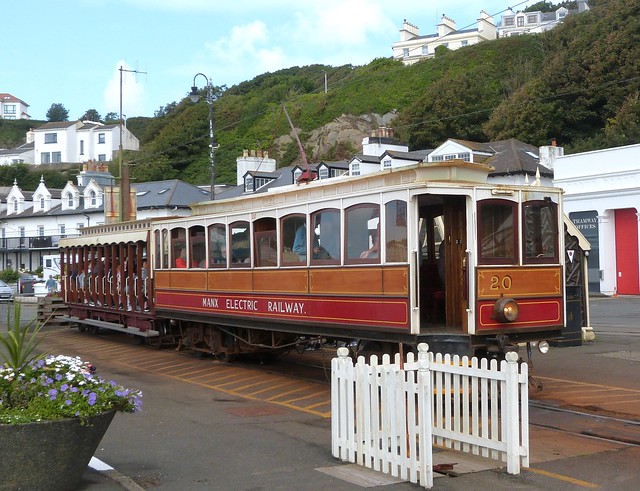 Manx Electric Railway, Isle of Man - Winter Car 20 and Trailer 42 await departure from Derby Castle with the 11:10 to Laxey on the 25th July 2023