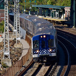 10-6-22, MetroNorth Bombardier M7A EMUs MetroNorth train 770 leaves the Scarborough, NY station.