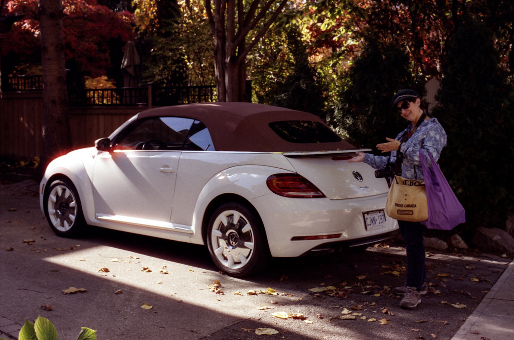 Jo-Anne and a White Punch Buggy Cabrio