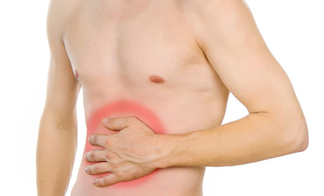 male torso, pain in the abdomen