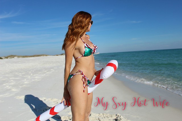Gift Wrapped Hotwife On The Beach