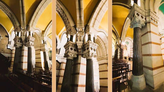 Lyon - La Basilique de Fourvière, La Crypte ou Église Basse, voutes et chapiteaux