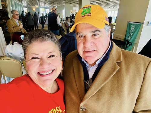 Beth Arroyo Utterback and Dickie Brennan at the afterparty for WWOZ's moving day second line on Nov. 28, 2023. Photo by Beth Arroyo Utterback.