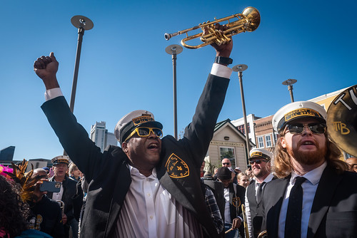 James Andrews at the end of the second line parade on WWOZ's moving day - Nov. 28, 2023. Photo by Kristen Derr.