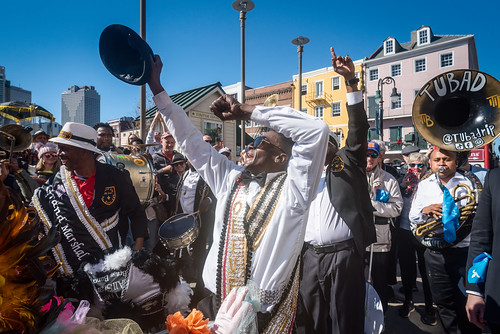 At the end of the second line parade on WWOZ's moving day - Nov. 28, 2023. Photo by Kristen Derr.