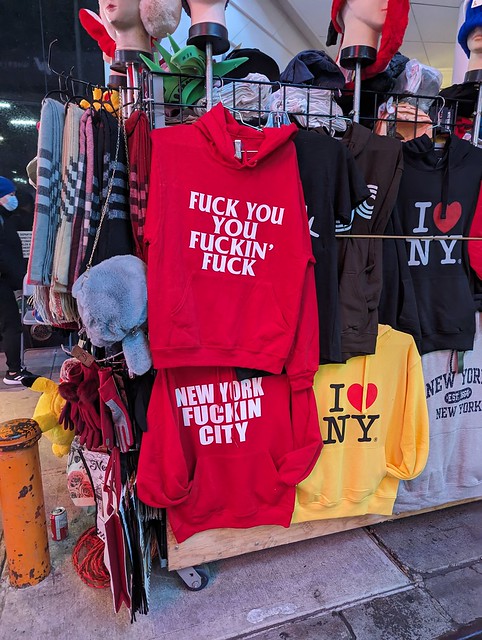 Fuck you you fuckin fuck and New York fuckin city sweatshirts, Times Square, New York City, New York, USA