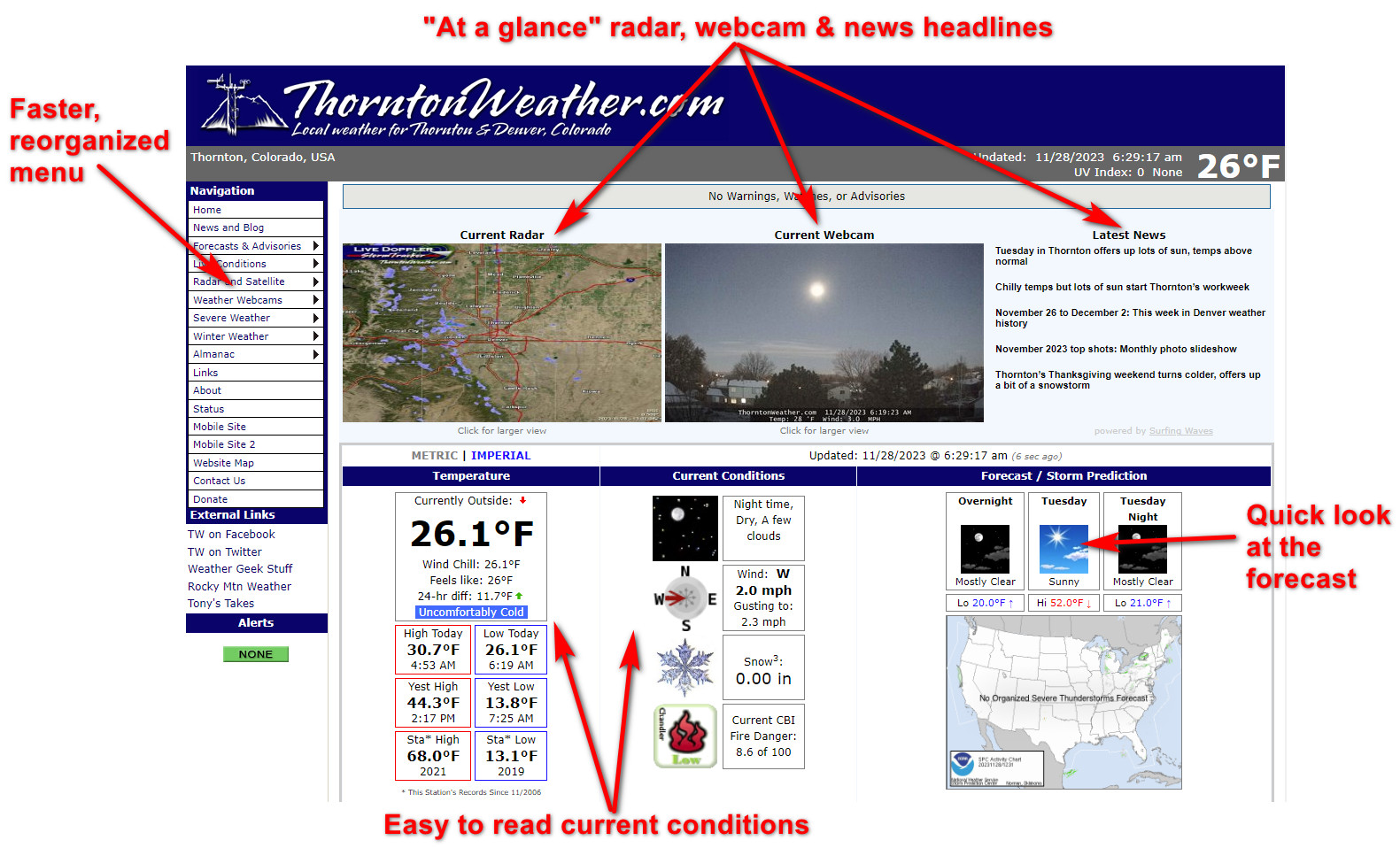 Changes to Thornton Weather's home page beginning November 2023. (© ThorntonWeather.com)