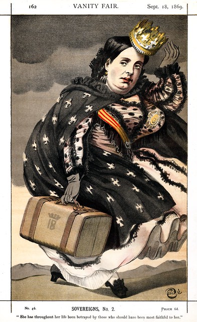 COÏDÉ [James TISSOT]. Vanity Fair, Sovereigns Nº 2, Isabel II, Queen of Spain, Sept. 28, 1869.