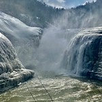 March 3, 2022: Upper Falls in winter, Letchworth State Park, New York A view of the Upper Falls at Letchworth State Park, New York, as seen on a cold and snowy afternoon.