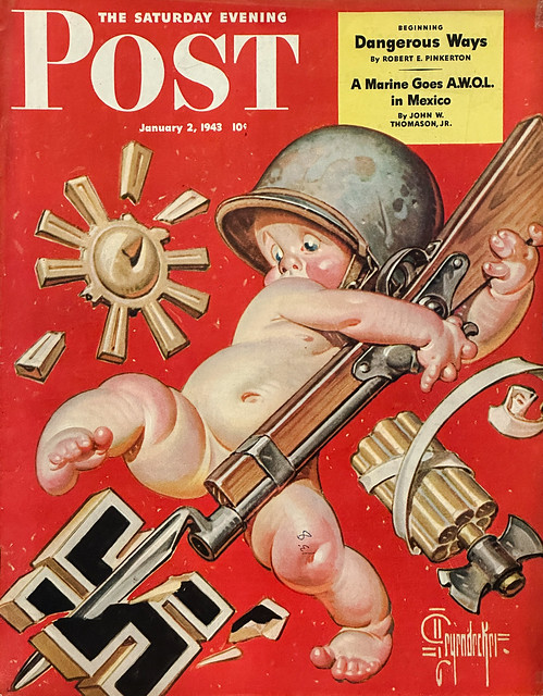 “Baby New Year at War” by J. C. Leyendecker on the cover of “The Saturday Evening Post,” January 2, 1943.