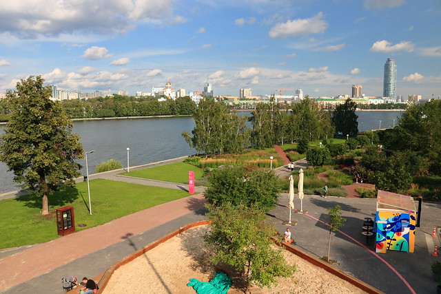 View to Iset River from Yeltsin center, Yekaterinburg, Russia