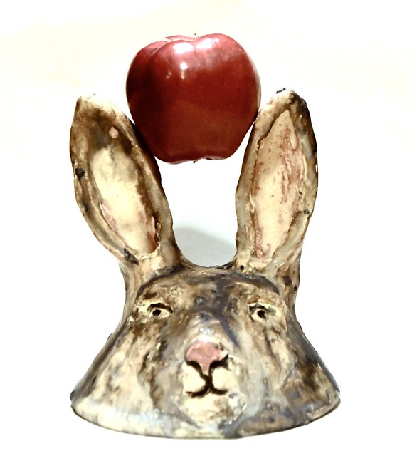 Ceramic Rabbit Head with Apple