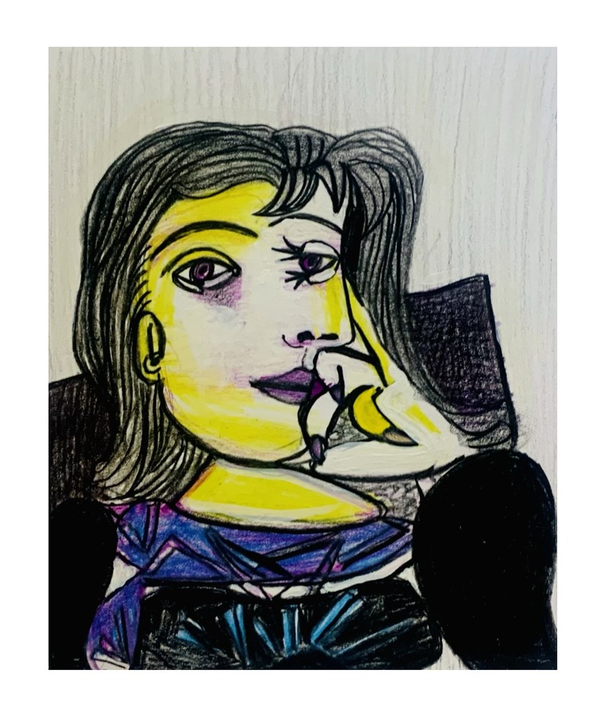 My study version of a portrait of Dora Maar by Picasso. Drawing in Polychromos and Luminance pencil on 300gs smooth card.by jmsw.