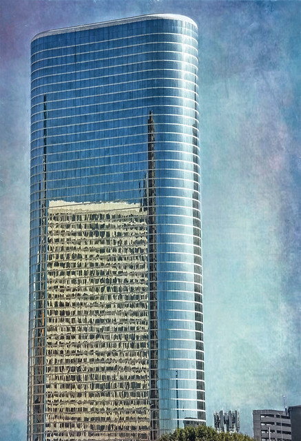 Reflections in the Chevron Building on Smith Street, Downtown Houston Texas, a digital painting