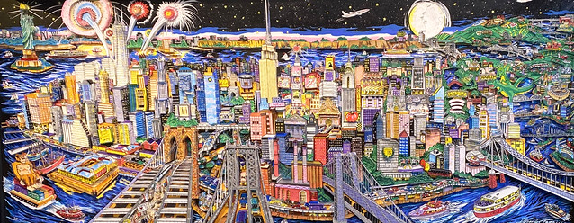 FROM MANHATTEN TO THE HUDSON VALLEY by Charles Fazzino--a 3-D mixed media monoprint.