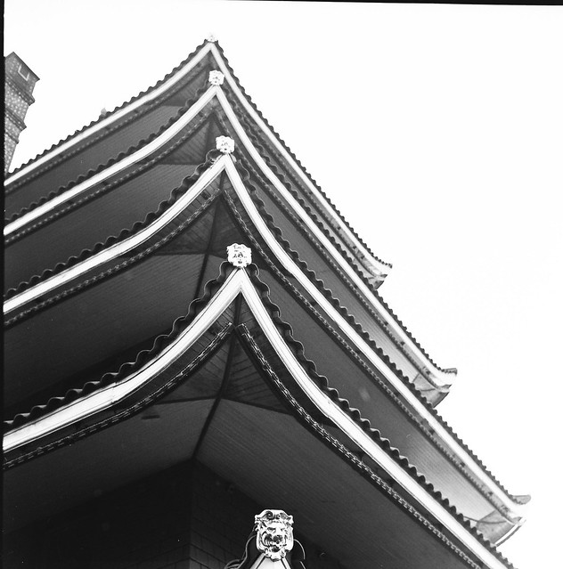 The Iconic Reading (PA, USA) Pagoda - taken with my Rolleiflex 2.8f (Tri-X film) (late Fall ‘23)