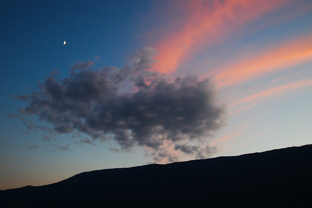 Cresent moon, clouds and a sunset over le lac du Bourget