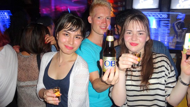 tequila shots and OB beer with Team Kazahkstan in Seoul, South Korea 