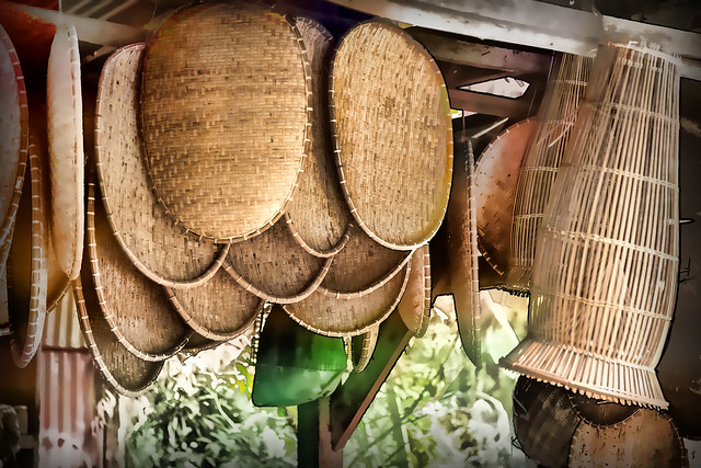 Woven Rattan Basket for Rice Threshing  _9179