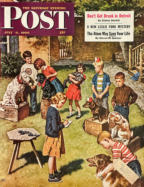 “Backyard Dog Show” by Amos Sewell on the cover of “The Saturday Evening Post,” July 8, 1950.