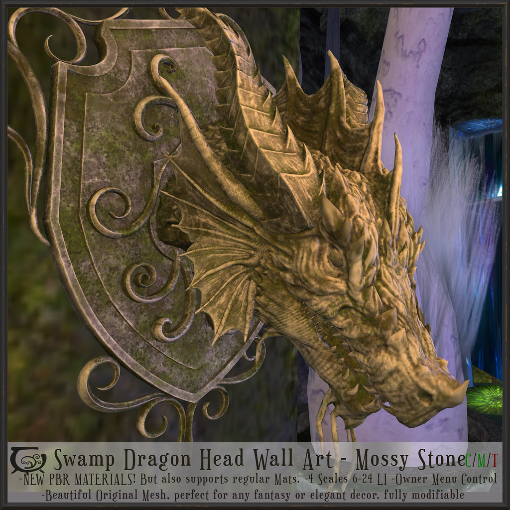 Swamp Dragon Head Wall Art Mossy Stone