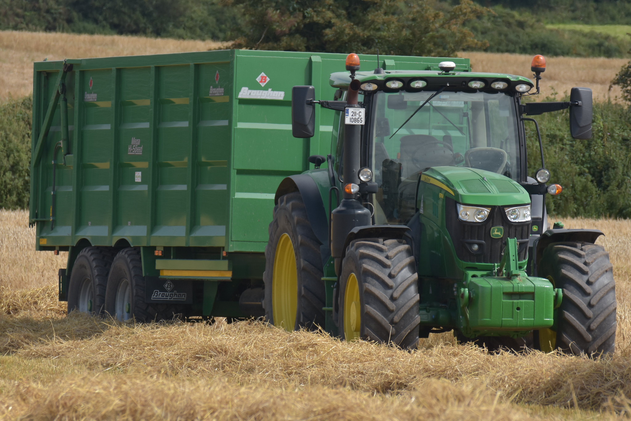John Deere 6155R Tractor with a Broughan Engineering Mega HiSpeed Trailer