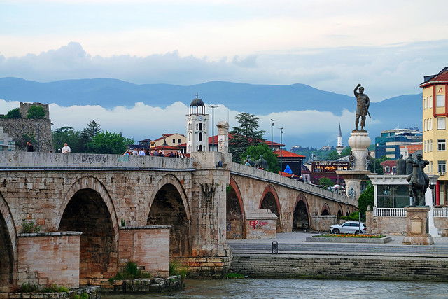 Beautiful afternoon in Skopje. Stone Bridge