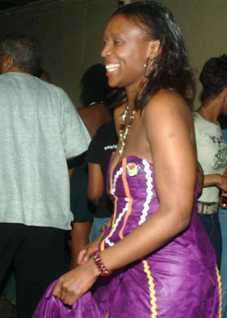 DSCF1016v South African Durban Lady Andile in Purple Cultural Dress at The Republic of South Africa 8th Freedom Day Celebration After Party April 2002 at The Africa Centre Covent Garden London