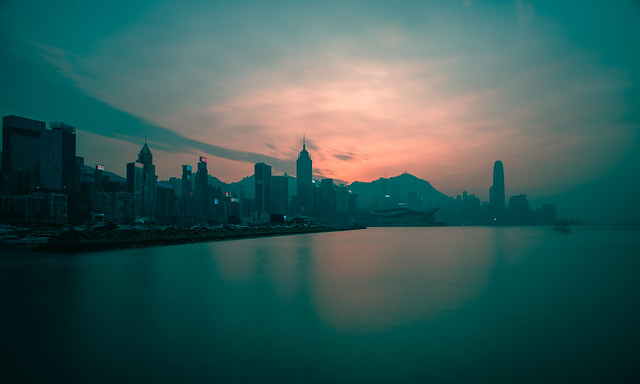 The sun sets on Hong Kong