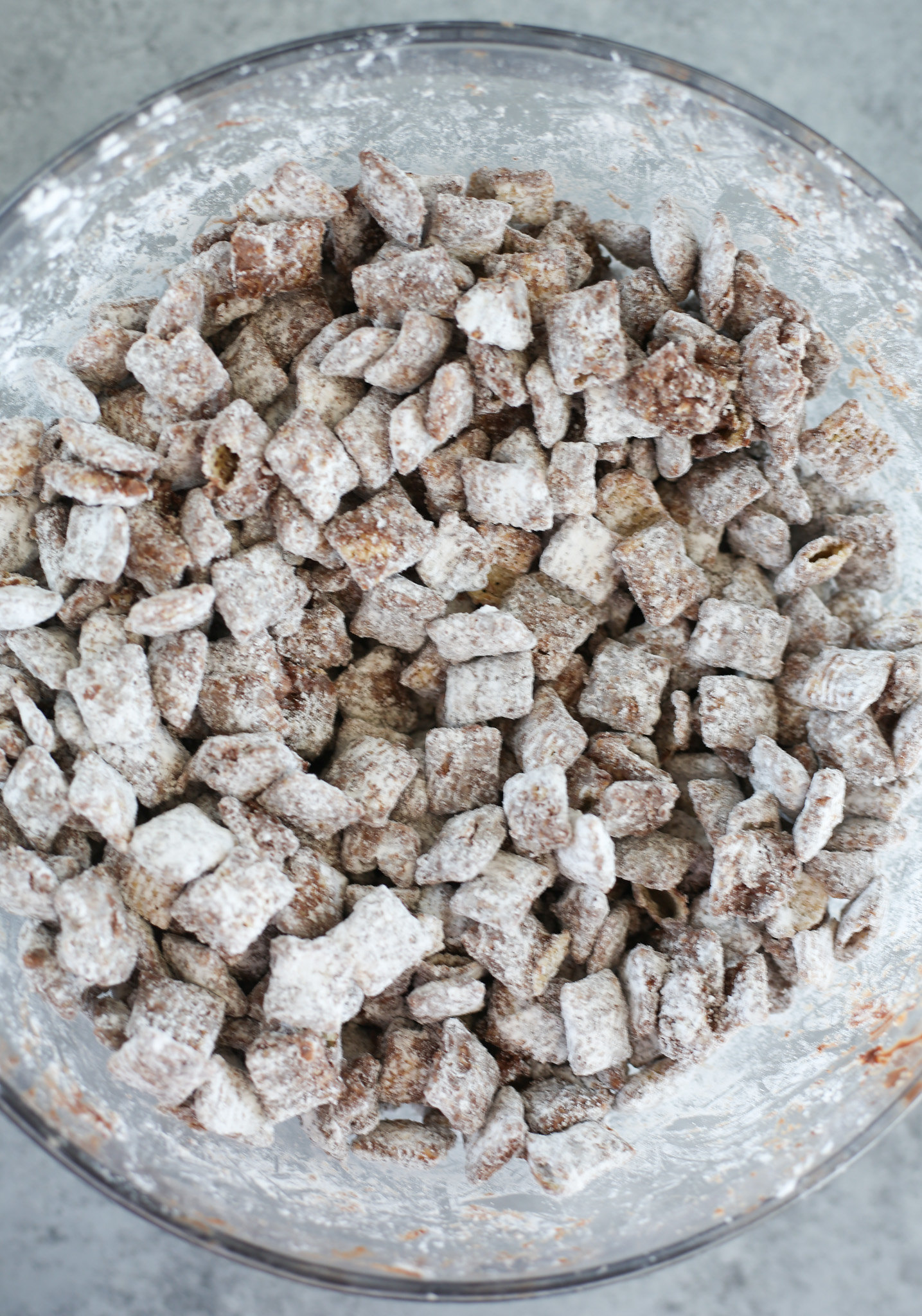 Overhead shot of puppy chow being made
