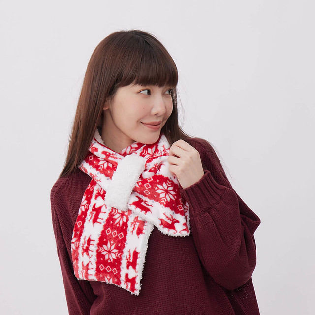 其他人造纖維 圍巾/披肩 紅色 - 雙色雙面抓絨毛圍巾/聖誕紅【寒流保暖對策- 聖誕禮物】