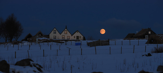 Moonlit winter landscape with ancient houses, Iceland (explored)