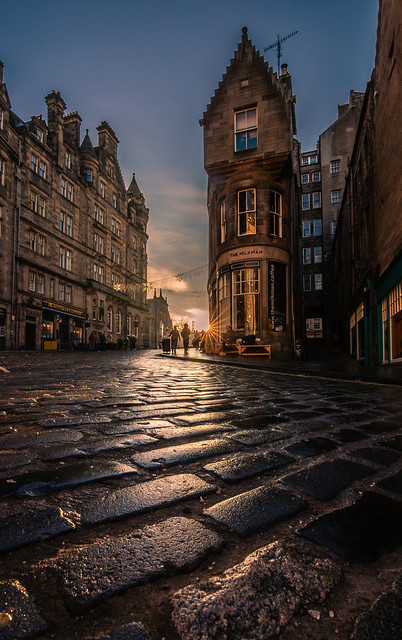 Cockburn street in Edinburgh at sunrise