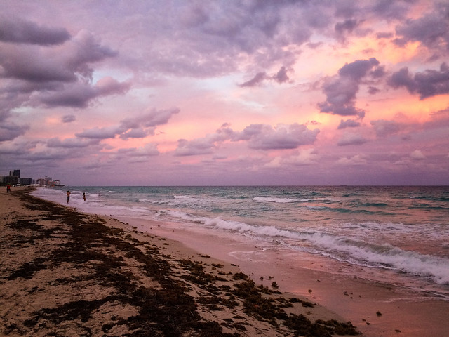 Miami Beach sunset at the Florida shoreline