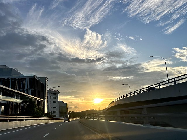 Sunset at Braddell Road passing Mt Alvernia Hospital Singapore, 9 December 2023. IPhone 14 Pro 24mm.