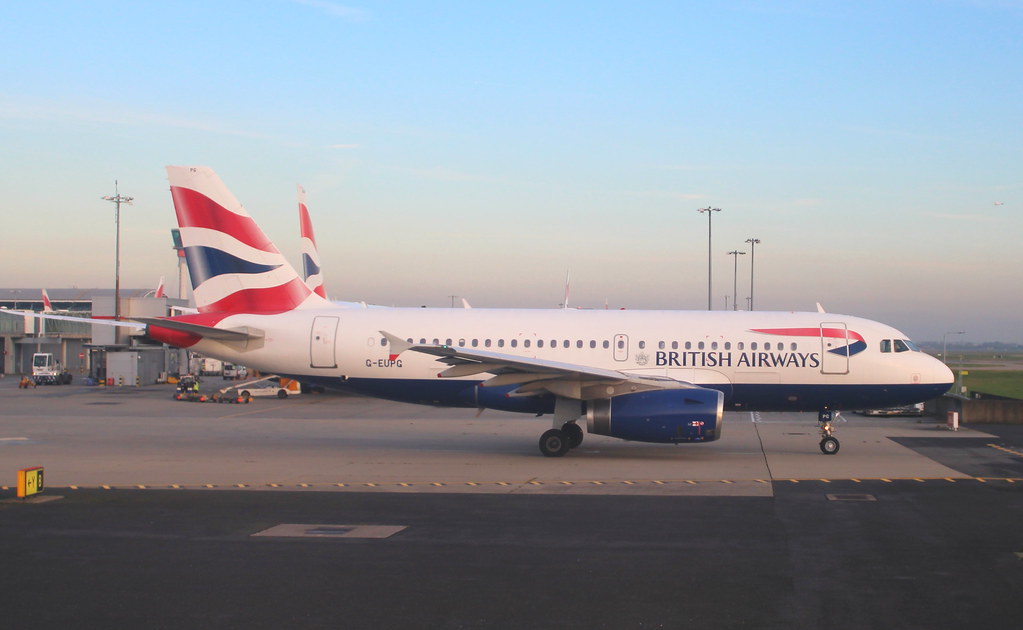 British Airways G-EUPG Airbus A319-131 flight BA836 departure from London Heathrow LHR England UK bound for Dublin DUB Republic of Ireland