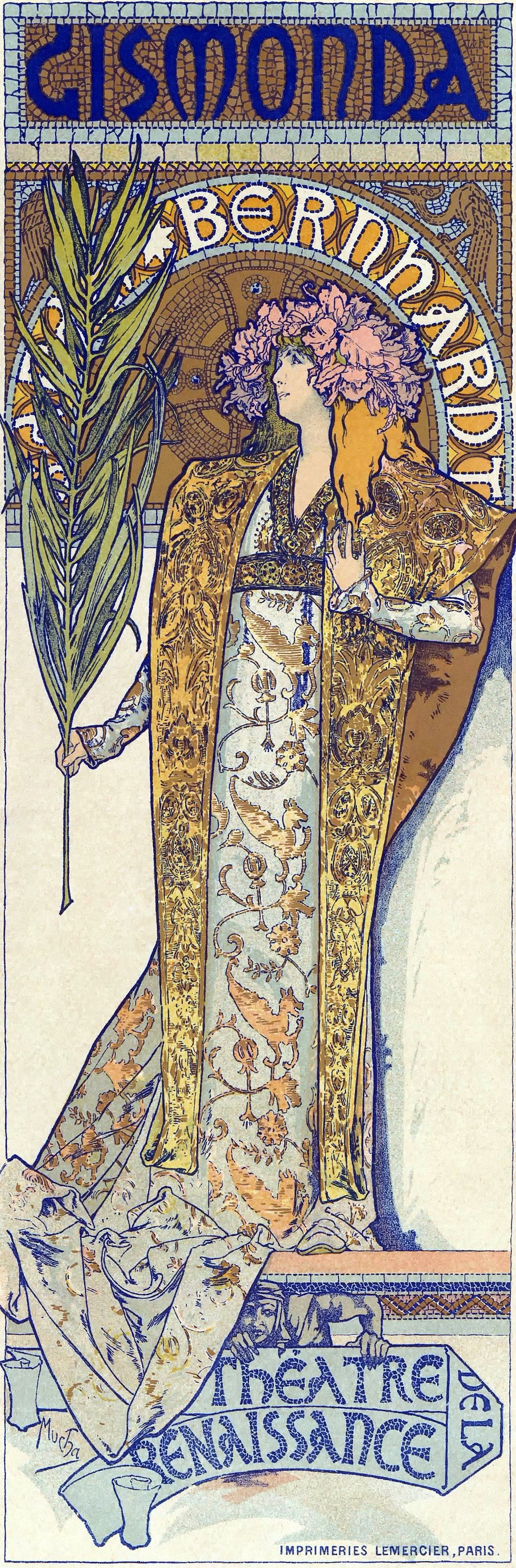 Poster for Victorien Sardou's Gismonda starring Sarah Bernhardt at the Théâtre de la Renaissance in Paris., 1894
