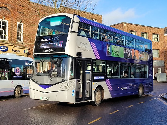 Newly delivered and gradually entering service in Norwich is new Wrightbus Streetdeck Electroliner BEV 36532 - BK73AEW. One of many new battery electric double deckers to join the fleet in Norwich