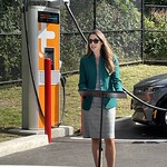 Heiple_WorcesterEV Commissioner Heiple speaking in front of charging station. Ribbon-Cutting for EV charging stations in Worcester. (Sept 2023)