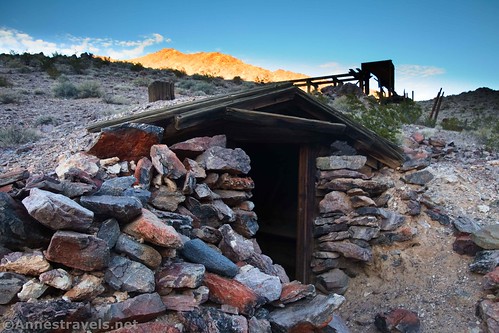 A cabin set into the hillside at the Inyo Mine, Death Valley National Park, California