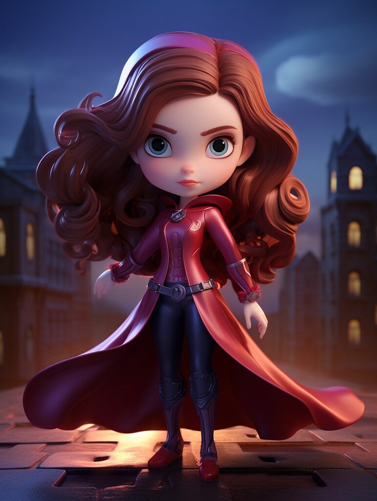 Marvel's Scarlet Witch + disney style, Pixar, Chibi