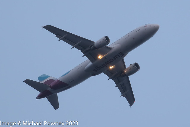 9H-EUN - 2008 build Airbus A320-214, departing from Manchester a few minutes after dawn