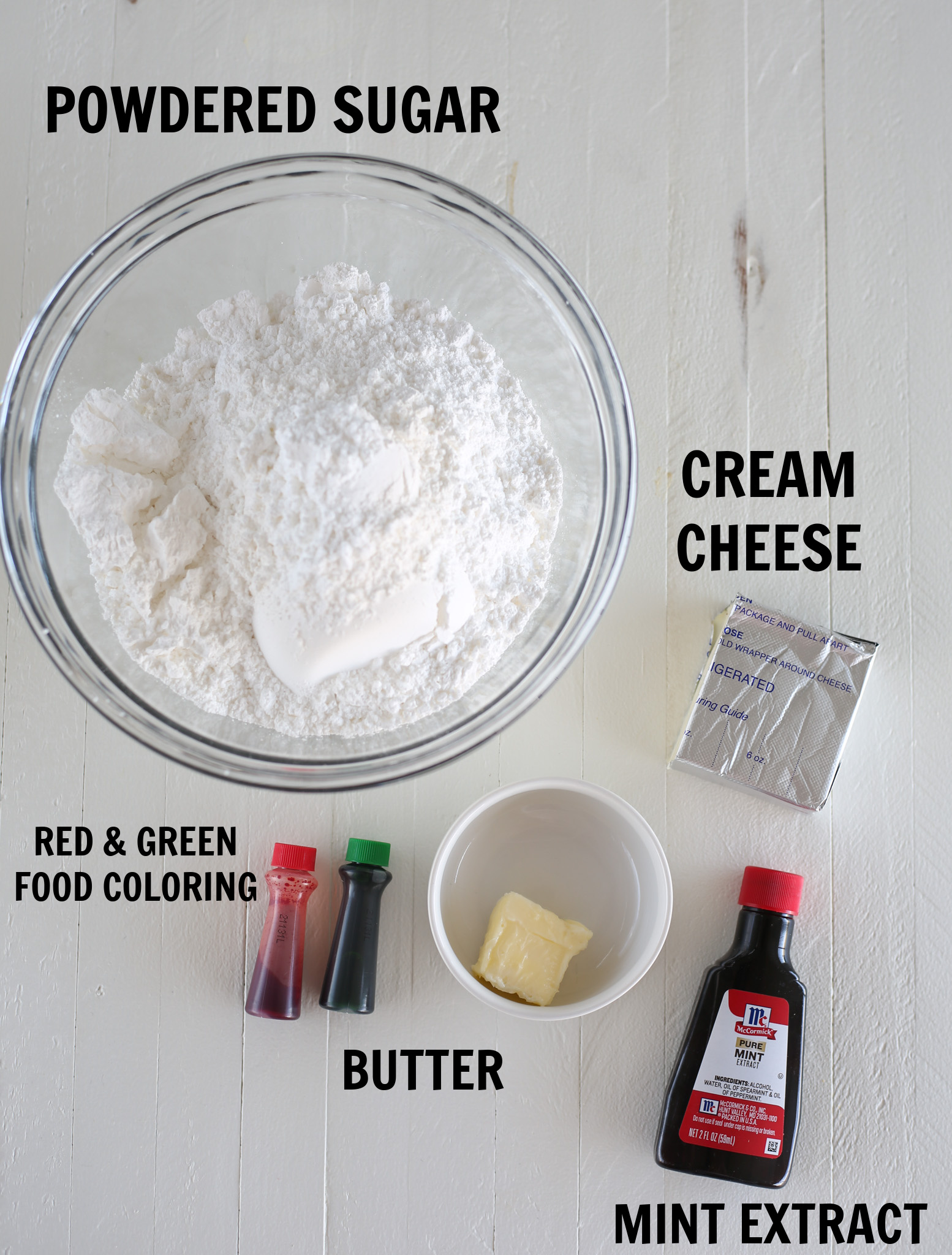 Ingredients for cream cheese mints