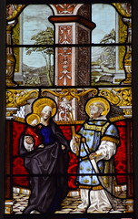 Blessed Virgin and Christchild and St Potentinus (German glass from Steinfeld Abbey, 1520s, replica)