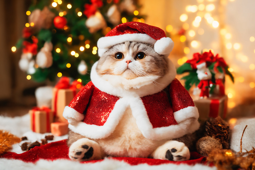 Толстый новогодний кот