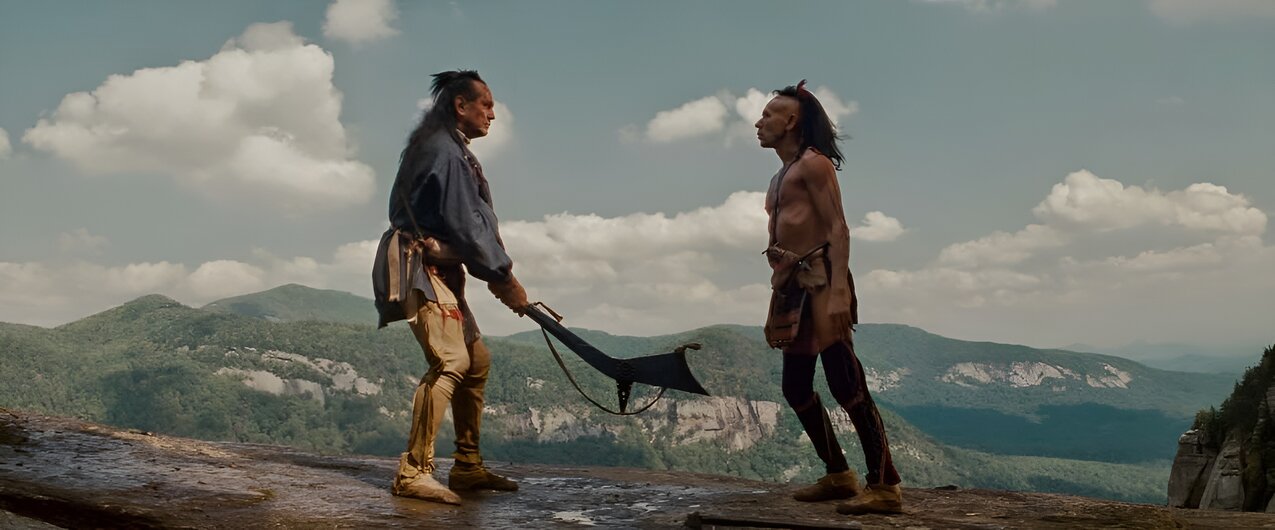 Preparing for the kill. The spectacular setting for the final confrontation between Chingachgook and Magua.