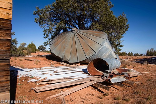 The collapsed metal building by French Canyon, Maze District of Canyonlands National Park, Utah